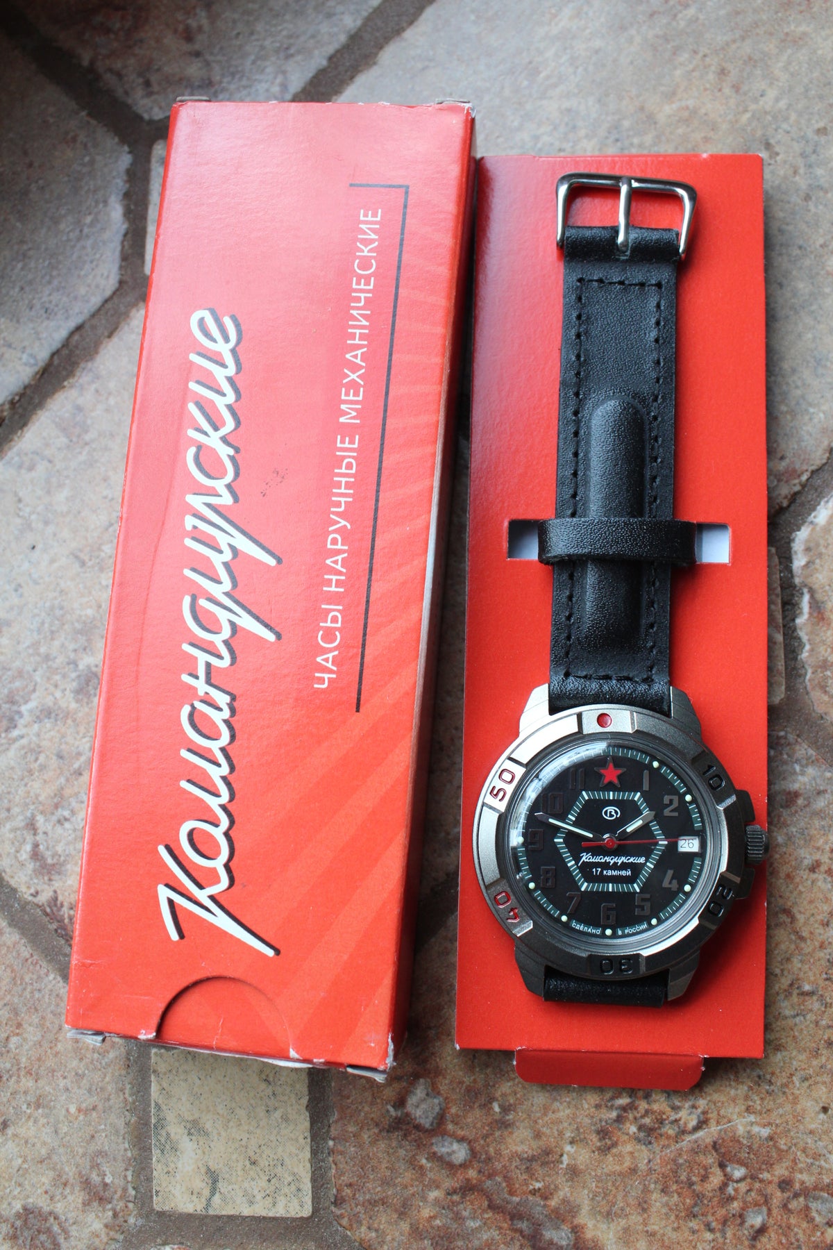 Vostok Komandirskie 436744 - full watch with original red Komandirskie box