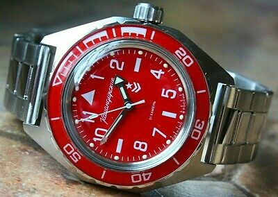 Vostok Komandirskie 650840 Mechanical Automatic Russian wrist watch K-65 Red