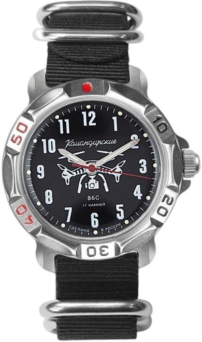 Vostok Komandirskie 81693G - front view of dial and nylon ZULU strap