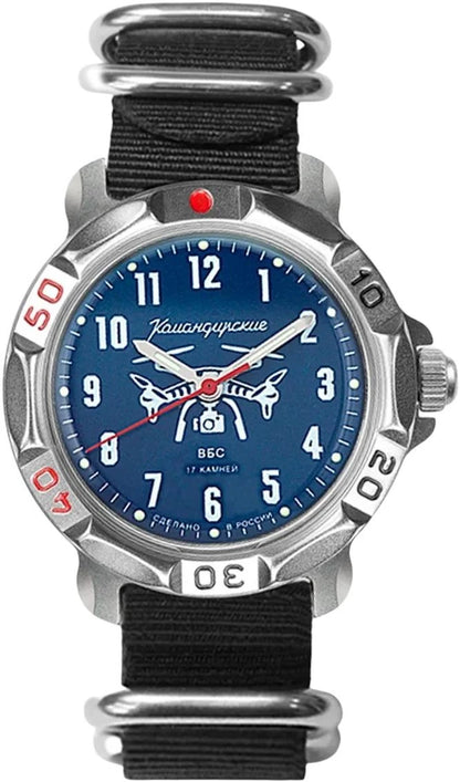Vostok Komandirskie 81694G - front view of dial and nylon ZULU strap