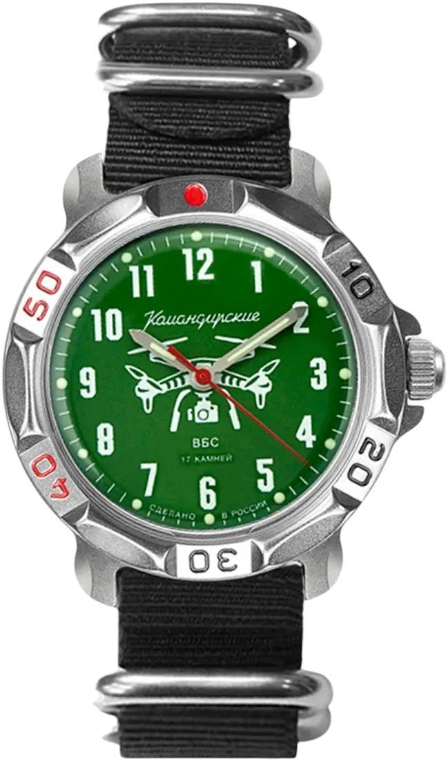 Vostok Komandirskie 81695G - front view of dial and nylon ZULU strap