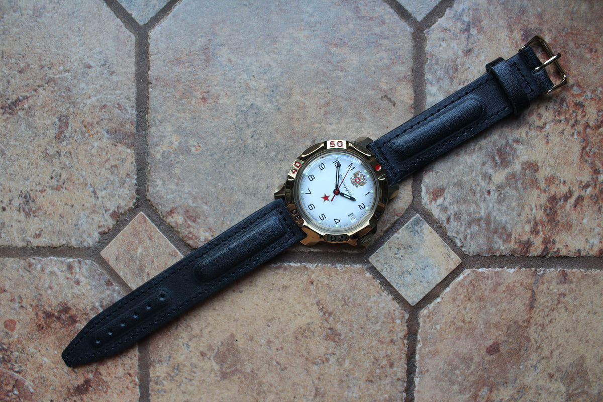 Vostok Komandirskie 819322 - full watch and black leather strap