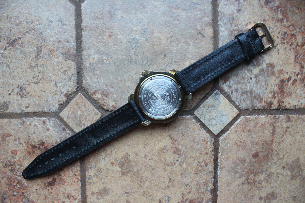 Vostok Komandirskie 819322 - case back, leather strap and buckle
