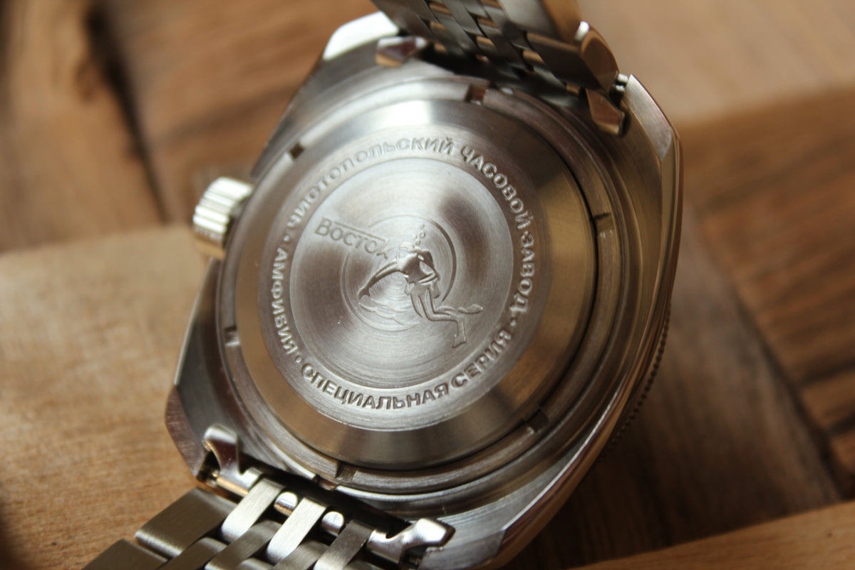 Vostok Amphibia 71001A - engraved stainless steel case back
