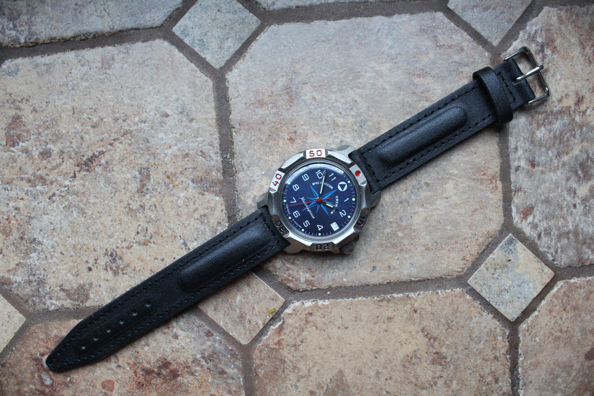 Vostok Komandirskie 816942 - full watch and black leather strap
