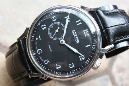 Vostok 581885 - front view with curved genuine leather strap