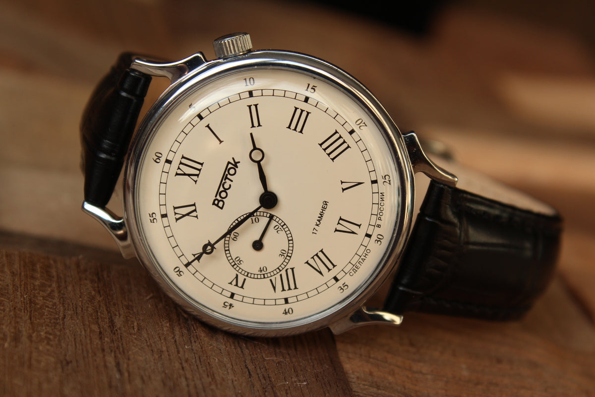 Vostok 581883 - front view with curved genuine leather strap