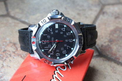 Vostok Komandirskie 811783 - watch displayed on the original red presentation box