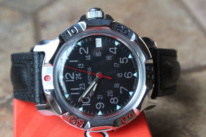 Vostok Komandirskie 811783 - close-up of black dial and bezel