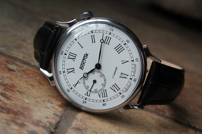 Vostok 581882 - front view with curved genuine leather strap