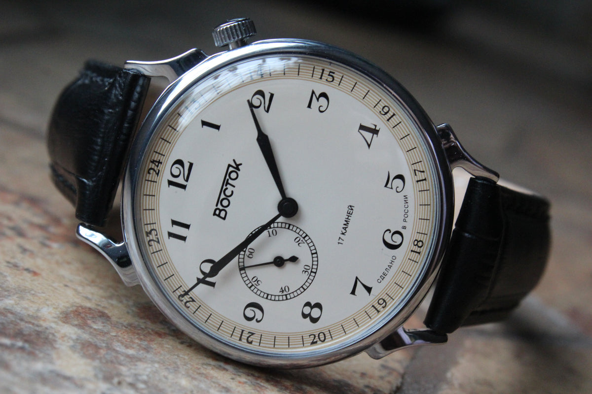 Vostok 581887 - front view with curved genuine leather strap