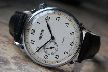 Vostok 581887 - front view with curved genuine leather strap