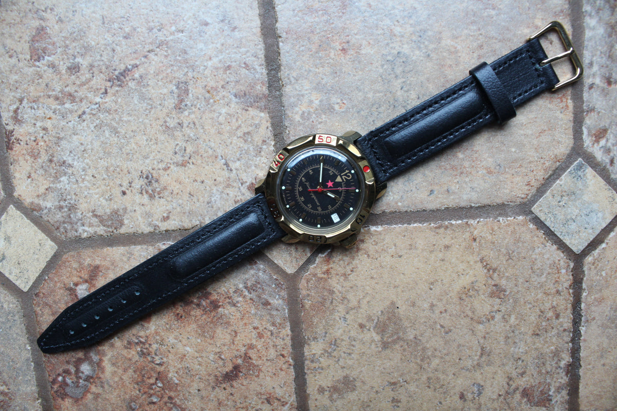 Vostok Komandirskie 819399 - full watch and black leather strap
