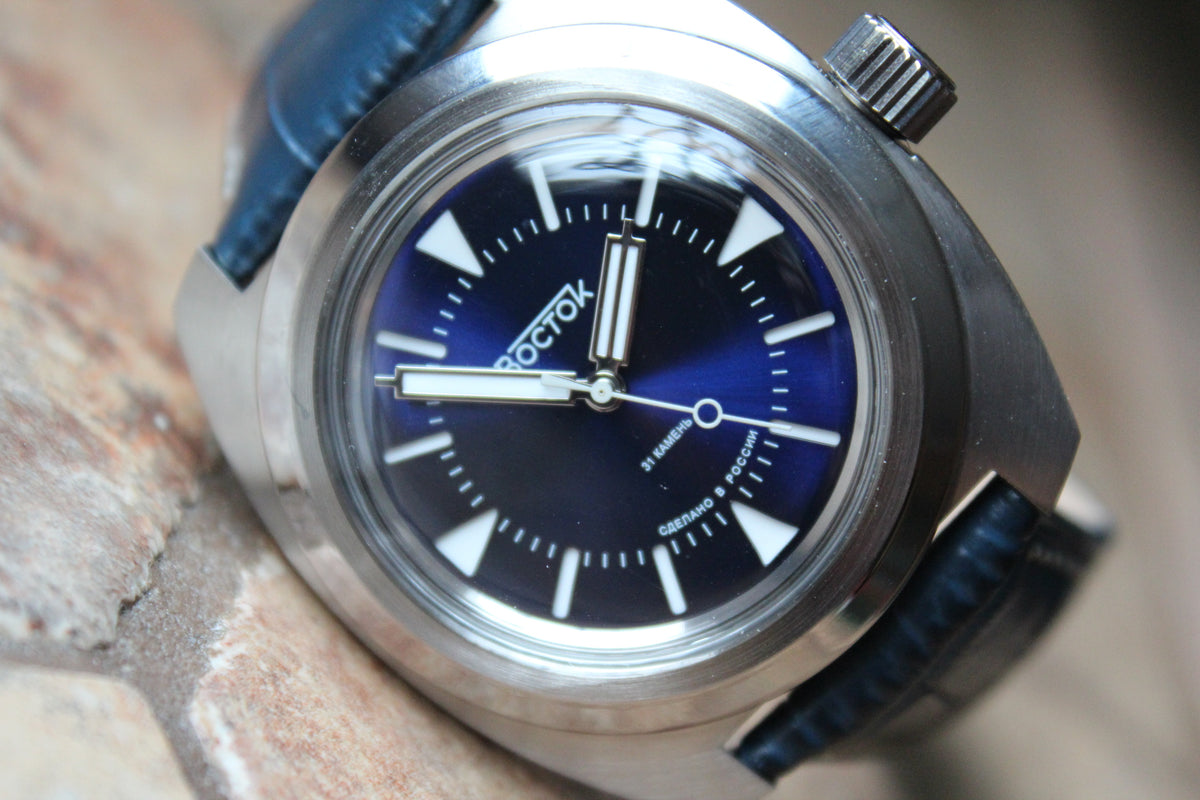 Vostok Amphibia Automatic Watch 170549, angled dial view