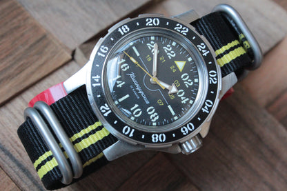 Vostok Komandirskie Automatic 24-Hour Watch 18010B, watch with striped fabric strap