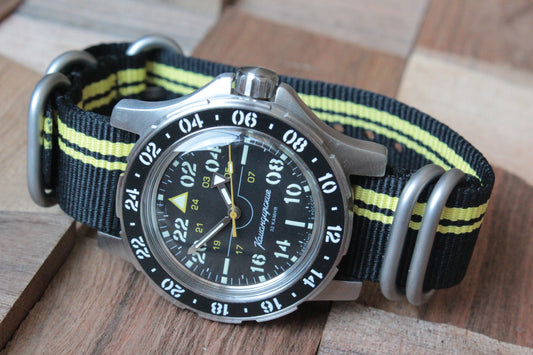 Vostok Komandirskie Automatic 24-Hour Watch 18010B, front view with 24-hour dial