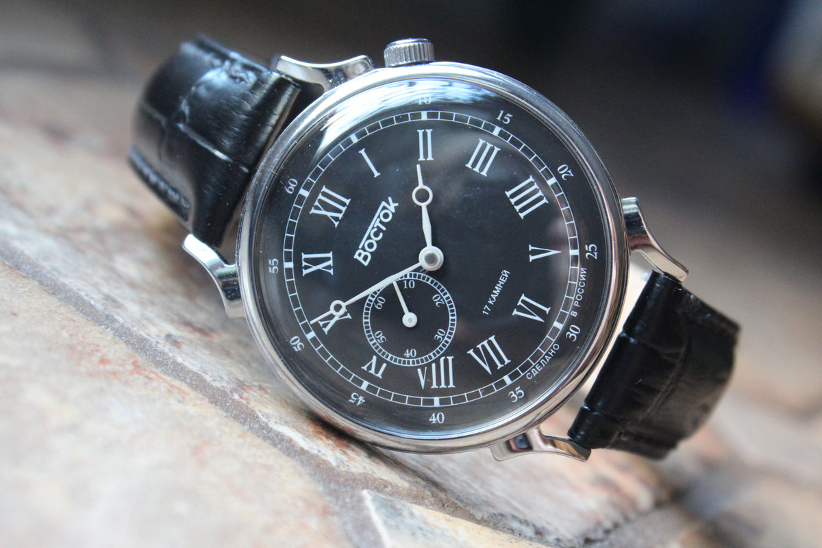 Vostok 581881 - front view with curved genuine leather strap