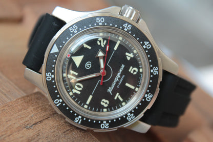 Vostok Komandirskie Automatic Watch 18022A, front view with black dial