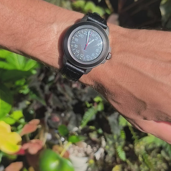 Vostok Komandirskie 43622G - video showing the black 24-hour dial watch on the wrist