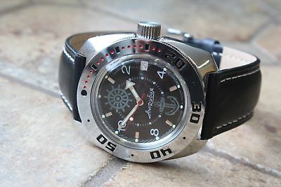Russian Mechanical Automatic Wrist Watch VOSTOK AMPHIBIAN Leather Band 710526-L1