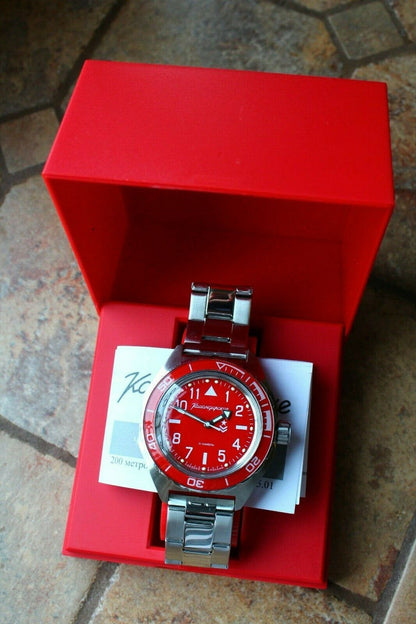 Vostok Komandirskie 650840 Mechanical Automatic Russian wrist watch K-65 Red