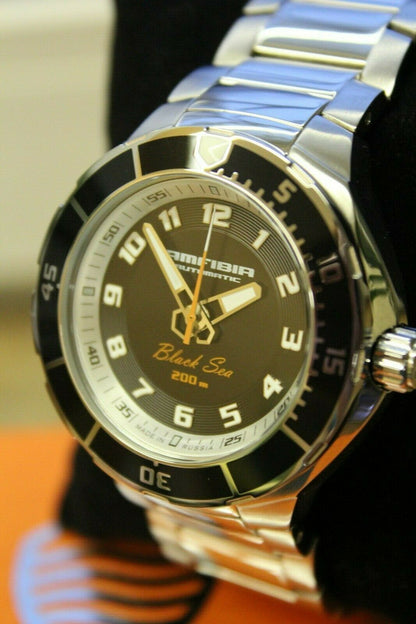 Vostok Amphibian 440793 Auto Black Sea Russian mens wrist watch