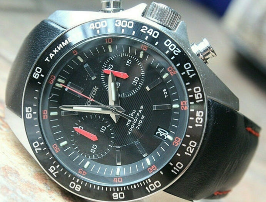 Vostok Komandirsky K-39 Quartz Chronograph Black Russian Military Wristwatche