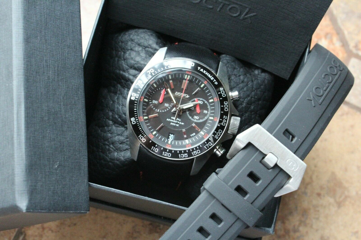 Vostok Komandirsky K-39 Quartz Chronograph Black Russian Military Wristwatche