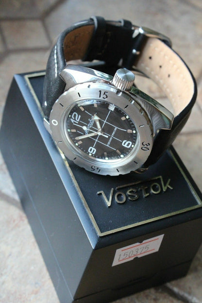 Vostok Amphibian Diver Russian wrist watch Leather Band 150375-L1