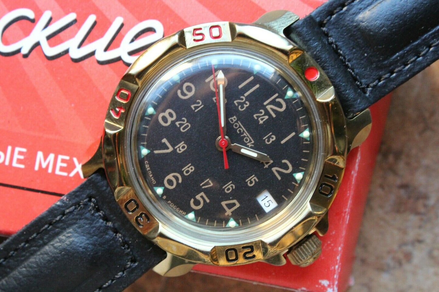 Vostok Komandirsky 819782 Russian Mechanical Military Wrist Watch 24 Hours
