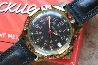 Vostok Komandirsky 819782 Russian Mechanical Military Wrist Watch 24 Hours