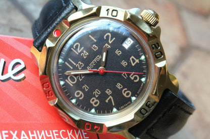 Vostok Komandirsky 819782 Russian Mechanical Military Wrist Watch 24 Hours