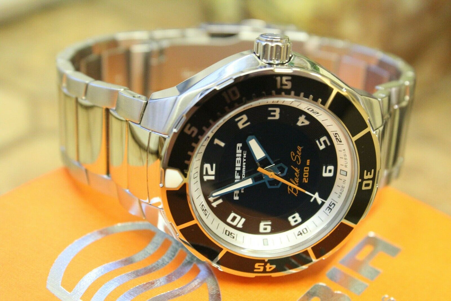 Vostok Amphibian 440793 Auto Black Sea Russian mens wrist watch