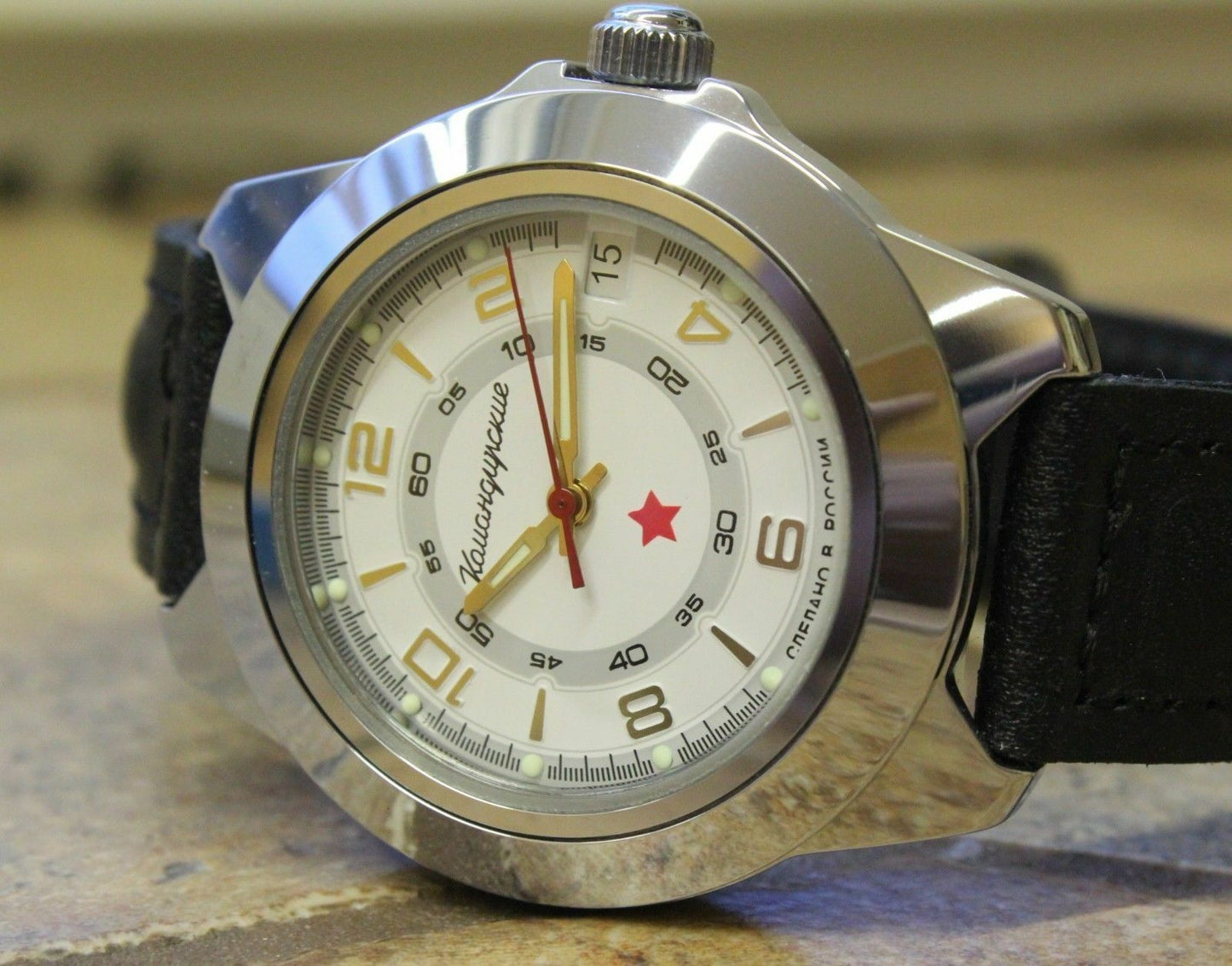 Vostok Komandirsky Auto Russian Military Wrist Watch # 641686 NEW