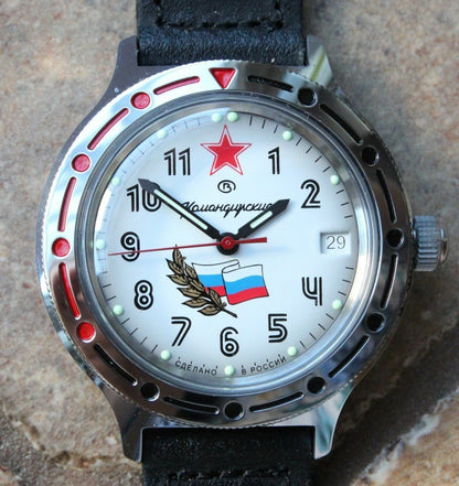 Vostok Komandirsky AutoRussian Military Wrist Watch # 921277 NEW
