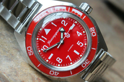 Vostok Komandirskie 650840 Mechanical Automatic Russian wrist watch K-65 Red