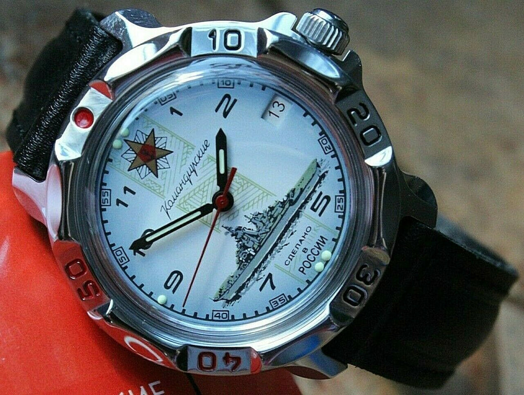 Vostok Komandirsky Russian Mechanical Military Wrist Watch Naval Ship 811428