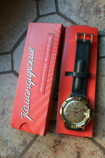 Vostok Komandirsky 819980 Russian Mechanical Military Wrist Watch Gold Dial