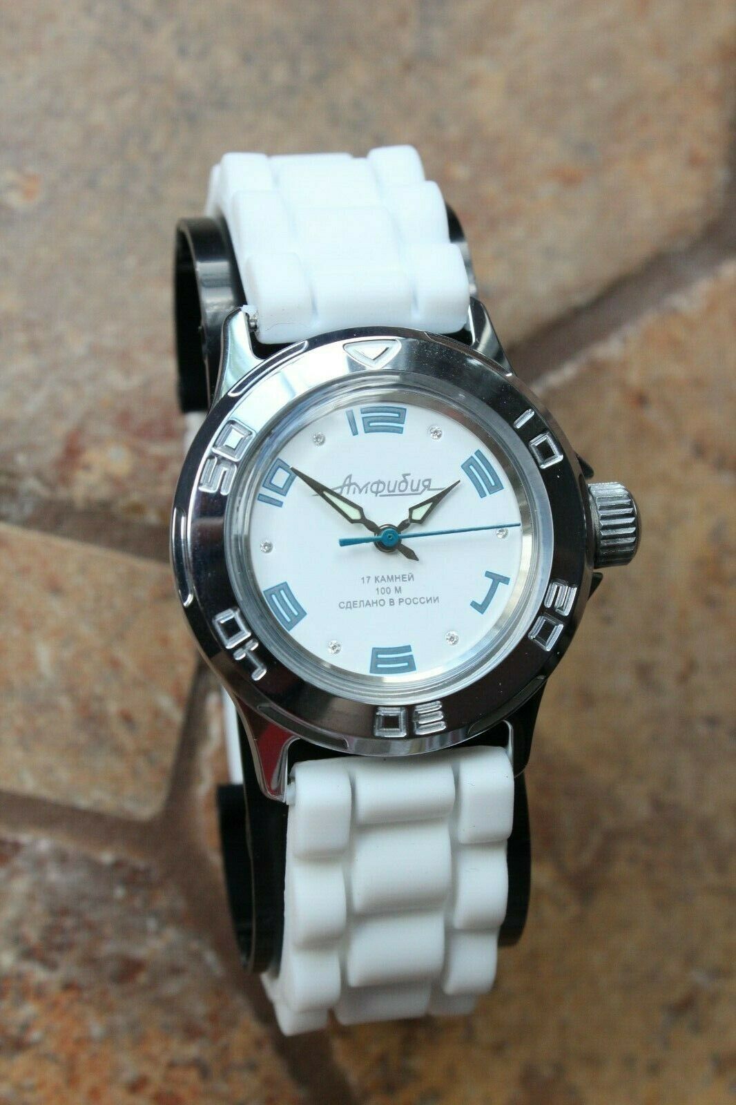 Vostok Amphibian 051458 Mechanical Women Female Russian wrist watch White Blue