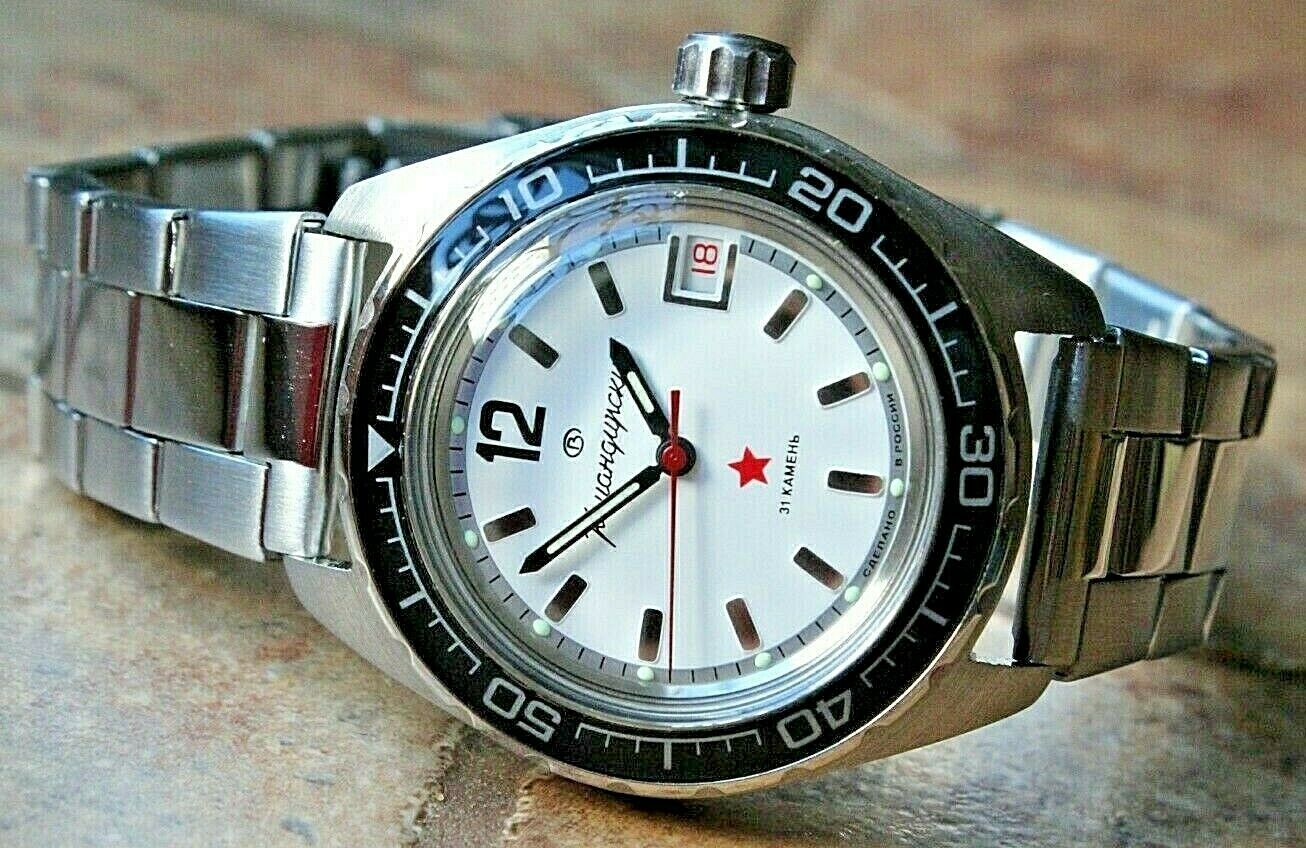 Vostok Komandirsky Auto Russian Military Wrist Watch # 020739 NEW