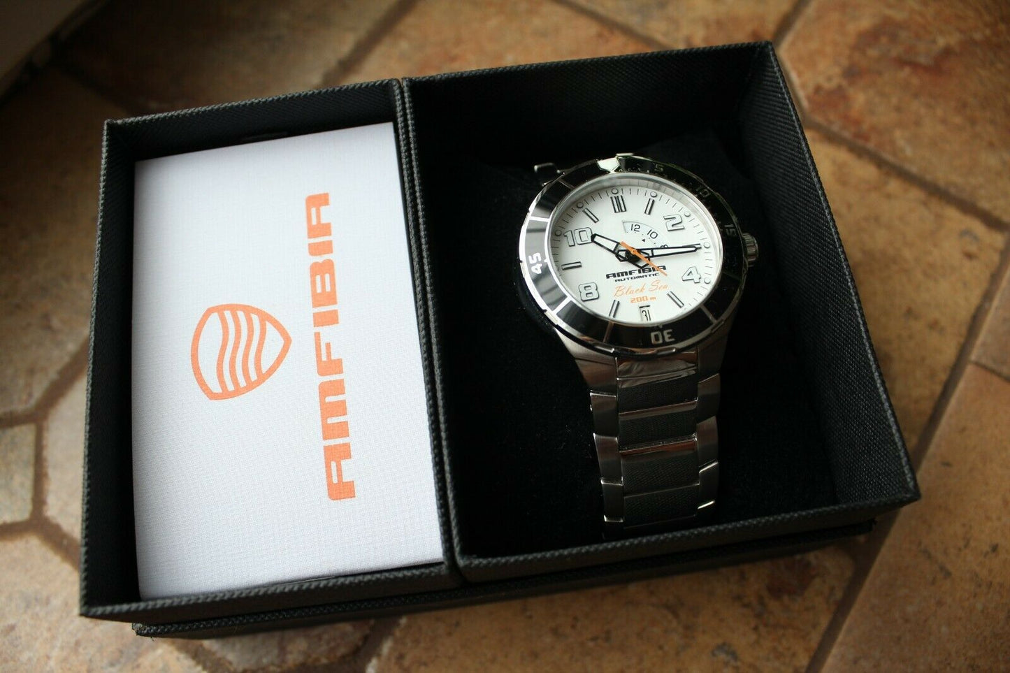 Vostok Amphibian Auto Black Sea Russian mens wrist watch 440796 New