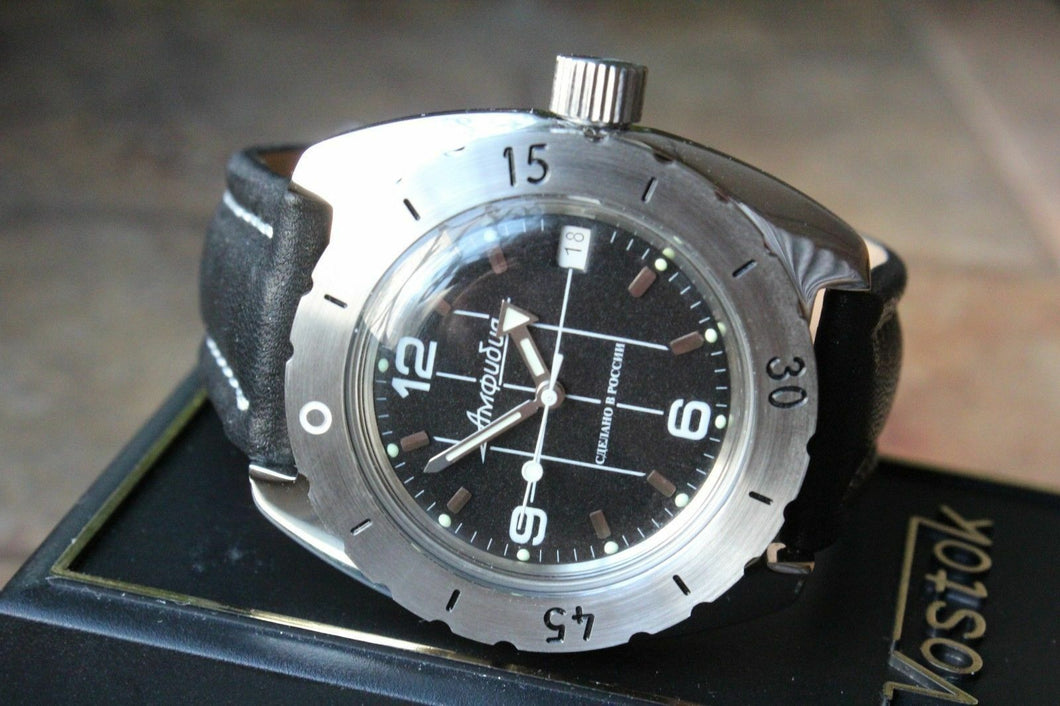 Vostok Amphibian Diver Russian wrist watch Leather Band 150375-L1
