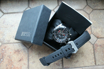 Vostok Komandirsky K-39 Quartz Chronograph Black Russian Military Wristwatche