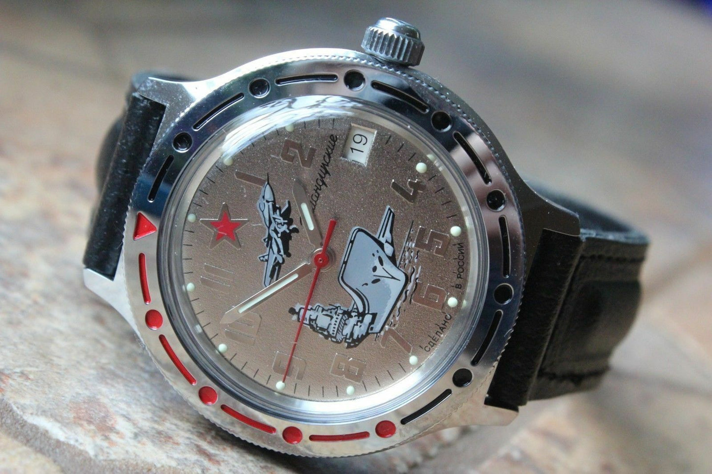 Vostok Komandirsky Auto Russian Military Wrist Watch # 921402 NEW