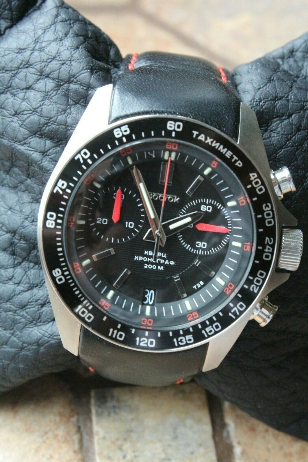 Vostok Komandirsky K-39 Quartz Chronograph Black Russian Military Wristwatche