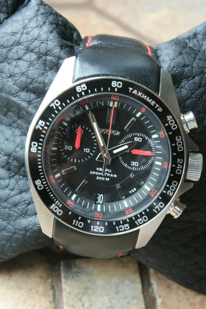 Vostok Komandirsky K-39 Quartz Chronograph Black Russian Military Wristwatche