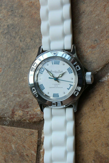 Vostok Amphibian 051458 Mechanical Women Female Russian wrist watch White Blue