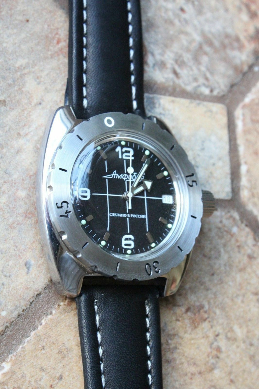 Vostok Amphibian Diver Russian wrist watch Leather Band 150375-L1