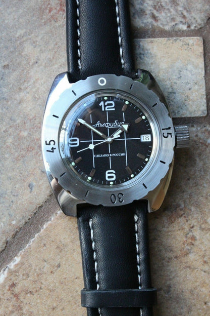Vostok Amphibian Diver Russian wrist watch Leather Band 150375-L1