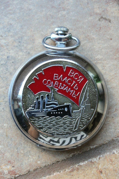 Vintage Russian Molnija all power to the Soviets original Pocket Watch